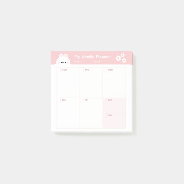 Minimalist Simple Weekly Planner Calendar Post-it Notes (Front)