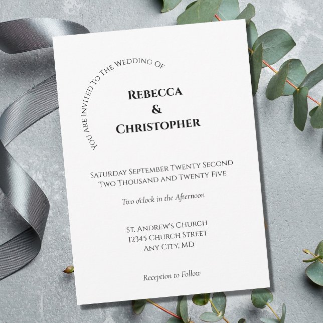 Minimalist Simple White Black Modern Wedding Invitation (Creator Uploaded)