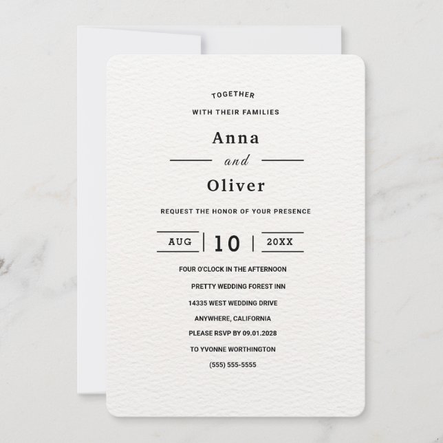 Minimalist simple white customizable wedding invitation (Front)