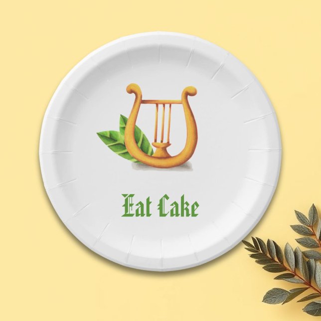 Minimalist Simple White Irish Golden Harp Eat Cake Paper Plate (Creator Uploaded)