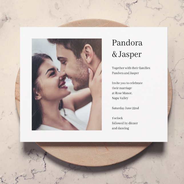 Minimalist Simple White Modern Photo Wedding Invitation (Creator Uploaded)