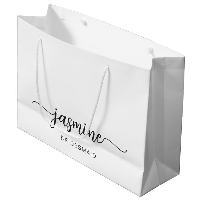 Minimalist Simple White Monogram Girly Script Large Gift Bag (Front Angled)