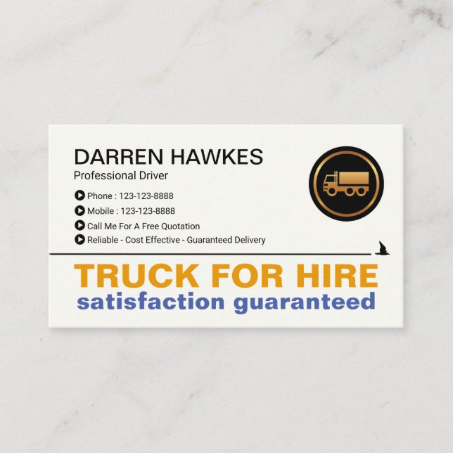 Minimalist Simple White Truck Transportation Business Card (Front)
