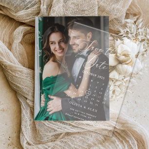 Minimalist simple white wedding Save the Date Acrylic Invitations