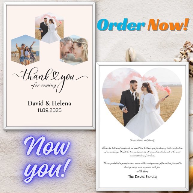 Minimalist SimpleW Script with Heart Wedding Photo Thank You Card (Creator Uploaded)