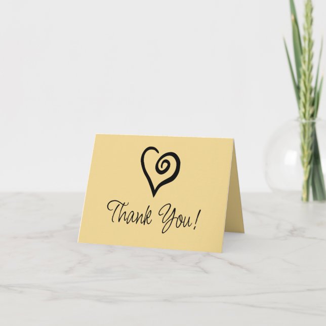 Minimalist Single Heart Spiral on Butter Yellow Thank You Card (Front)