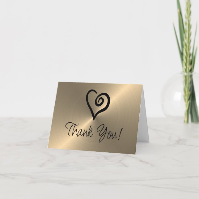 Minimalist Single Heart Spiral on Faux Metallic Thank You Card (Front)