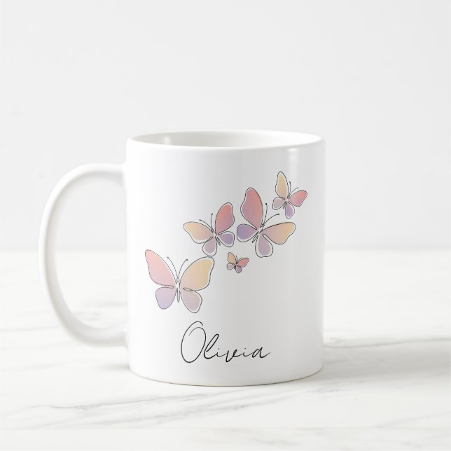 Minimalist Single-Line Butterflies  Coffee Mug (Left)