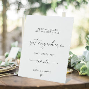 Minimalist Sit Anywhere, No Assigned Seat Wedding Pedestal Sign