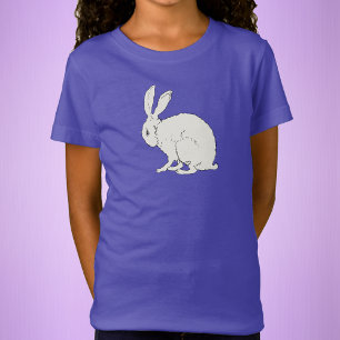 Minimalist Sitting White Rabbit black Outline T-Shirt