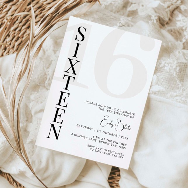 Minimalist Sixteen 16th Birthday Party Invitation (Creator Uploaded)