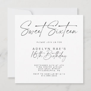 Minimalist Sixteenth Birthday Invitation