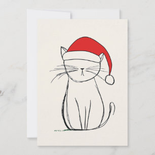 "Minimalist Sketch Christmas Cat Santa Hat Holiday Card