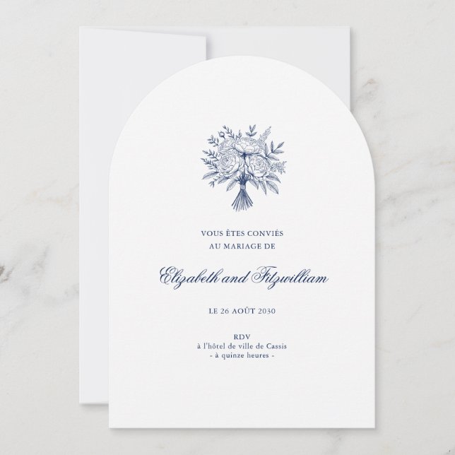 Minimalist Sketched Bridal Bouquet Wedding  Invitation (Front)