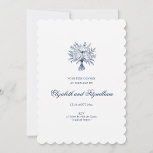 Minimalist Sketched Bridal Bouquet Wedding Scallop Invitation