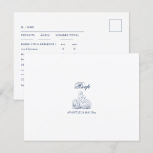 Minimalist Sketched Love Swans Wedding RSVP  Postcard