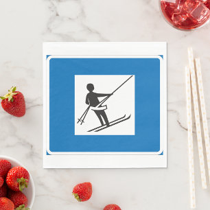Minimalist Ski Lift Symbol With Blue Border Napkin