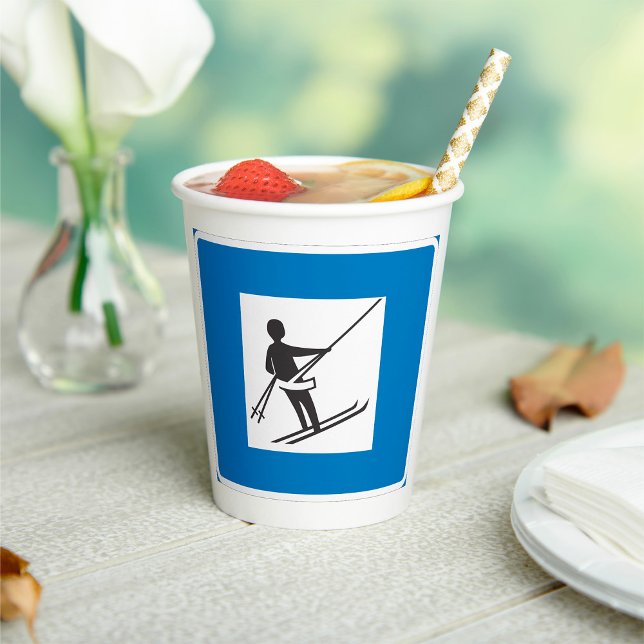 Minimalist Ski Lift Symbol With Blue Border Paper Cups (Creator Uploaded)