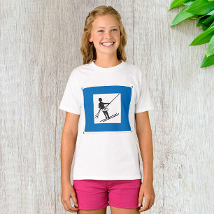 Minimalist Ski Lift Symbol With Blue Border T-Shirt