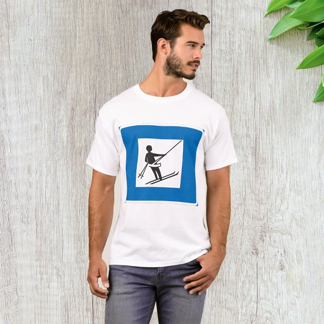 Minimalist Ski Lift Symbol With Blue Border T-Shirt (Creator Uploaded)