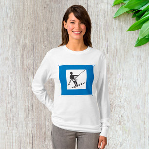 Minimalist Ski Lift Symbol With Blue Border T-Shirt