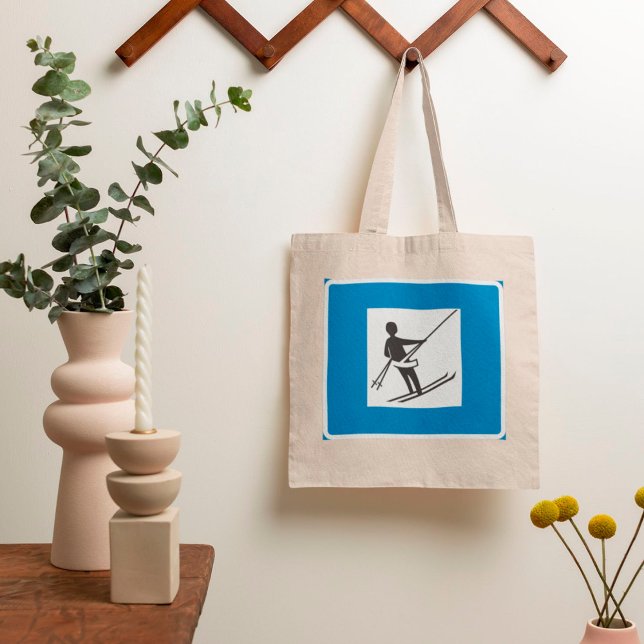 Minimalist Ski Lift Symbol With Blue Border Tote Bag (Creator Uploaded)