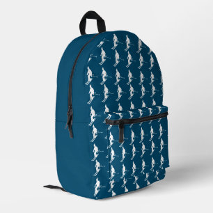 Minimalist Skiers Winter Pattern Navy Blue Printed Backpack