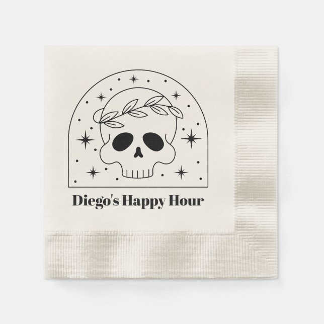 Minimalist Skull Personalised Cocktail Napkins (Front)