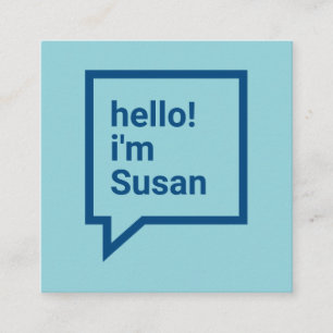 Minimalist sky blue bold hello speech bubble square business card