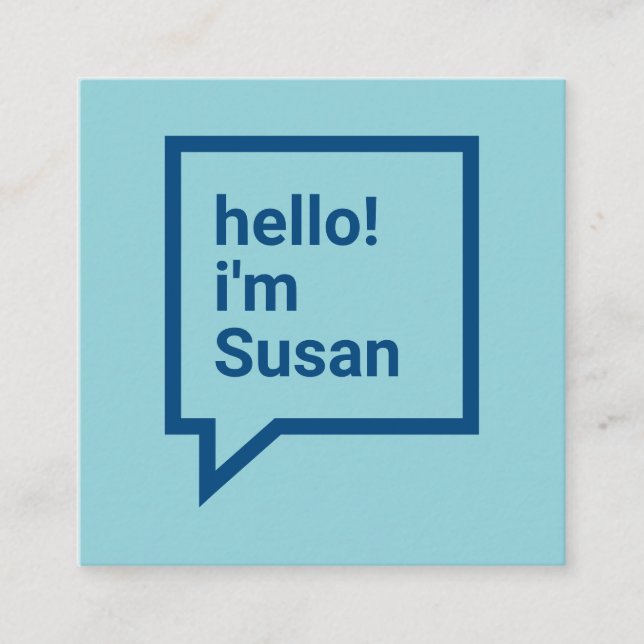 Minimalist sky blue bold hello speech bubble square business card (Front)