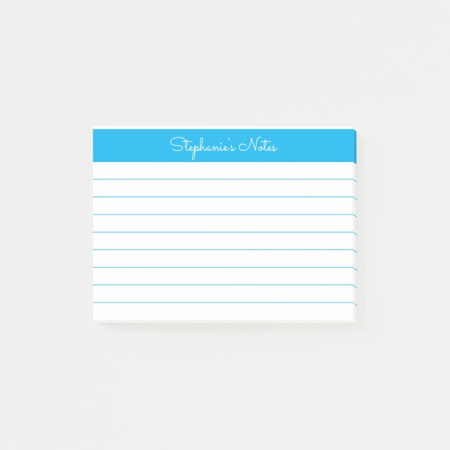 Minimalist Sky Blue Lined Personalised Post-it Notes (Front)