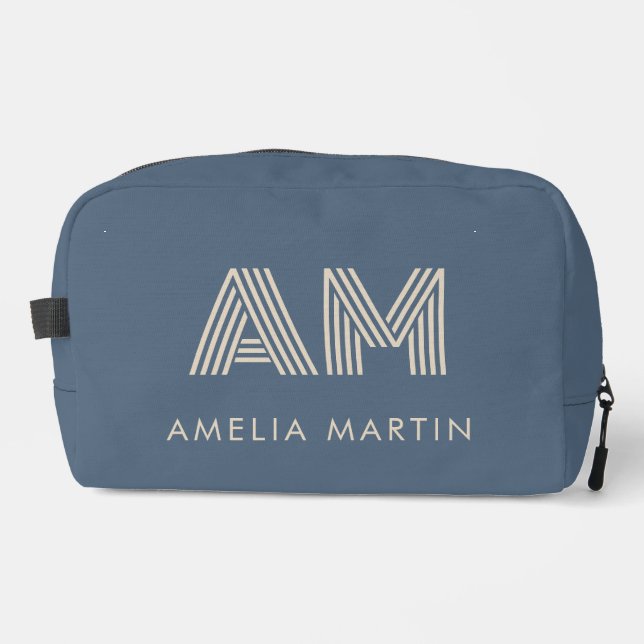 Minimalist Slate Blue and Sand Beige Monogram Dopp Kit (Front)