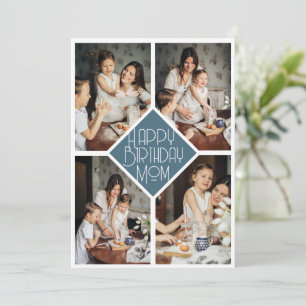Minimalist Slate Blue Multi Photo Birthday Mom Holiday Card