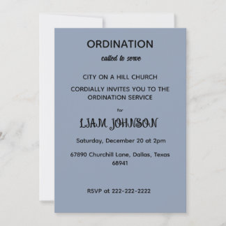 Minimalist Slate Blue Ordination Invitation