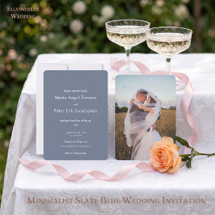Minimalist Slate Blue Photo Wedding Invitation