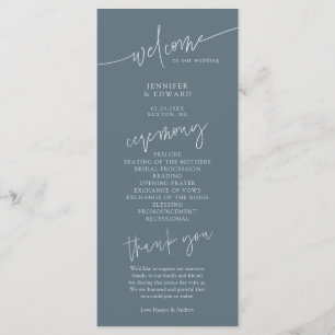 Minimalist Slate Blue Wedding Ceremony Program Programme