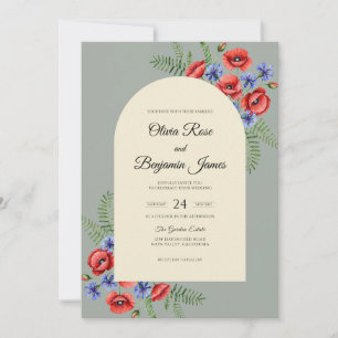 Minimalist Slate Red Poppy Wedding Invitation