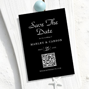 Minimalist Sleek Black romantic Script Wedding Save The Date