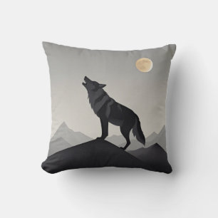 Minimalist Sleek wolf silhouette howling Cushion
