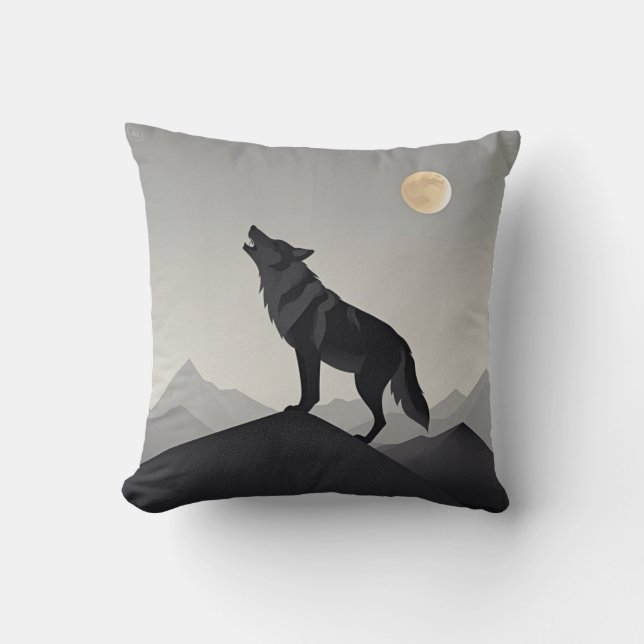 Minimalist Sleek wolf silhouette howling  Cushion (Front)