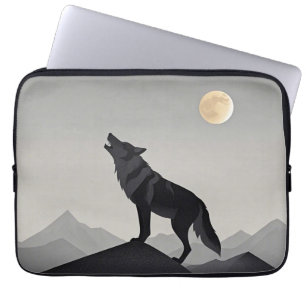 Minimalist Sleek wolf silhouette howling  Laptop Sleeve
