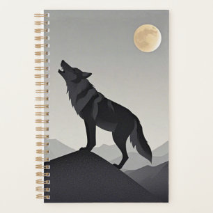 Minimalist Sleek wolf silhouette howling Planner