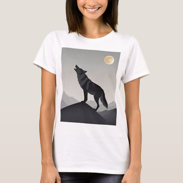 Minimalist Sleek wolf silhouette howling  T-Shirt (Front)