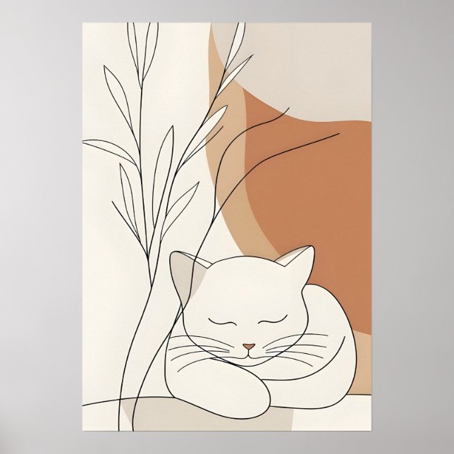 Minimalist Sleeping Cat & Boho Botanical Poster (Front)