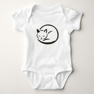 Minimalist Sleeping Cat – Ink Brush Design on Baby Bodysuit
