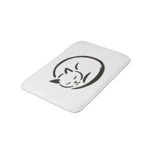 Minimalist Sleeping Cat – Ink Brush Design on Bath Mat