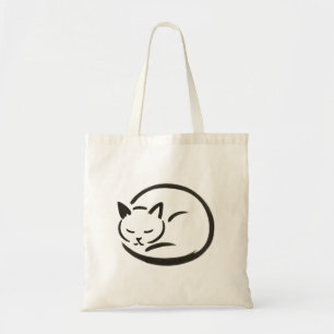 Minimalist Sleeping Cat – Ink Brush on Tote Bag