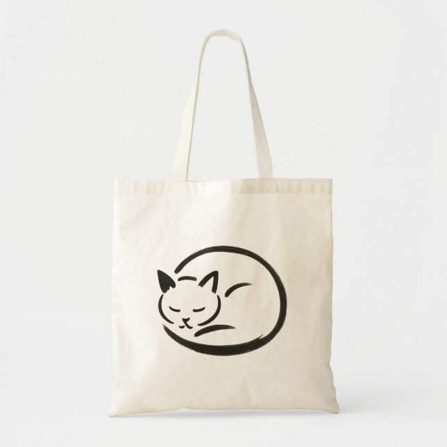 Minimalist Sleeping Cat – Ink Brush on Tote Bag (Front)