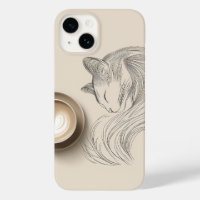 Minimalist Sleeping Cat Line Art & Heart Latte - C