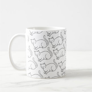 Minimalist Sleepy Cat Pattern Mug | Hand-Drawn Cer
